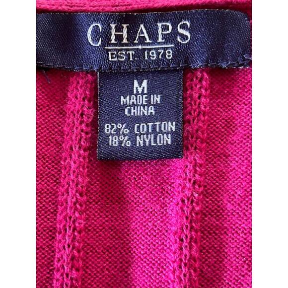 Chaps Hot Pink Ribbed Cardigan Sweater – Size M, Gold Crest Buttons - Picture 3 of 5